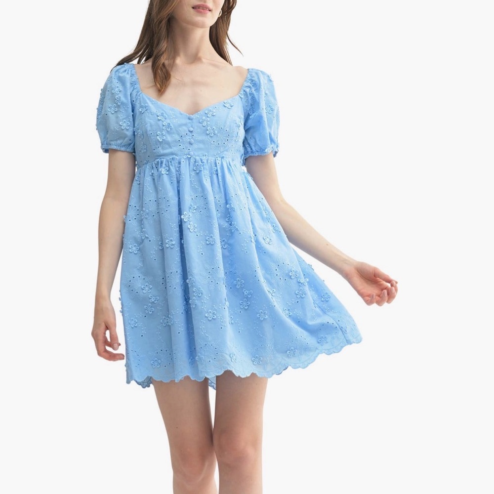 All in Favor Light Blue Puff Sleeve Mini Dress
